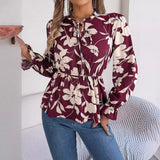 Shooting 2025 Autumn And Winter New Leisure Flowers With Long-Sleeved Chiffon Shirt Women's