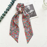 Bow Long Ribbon Hair Scrunchie Chiffon Floral Print Sweet Elastic Hair Band Ponytail Hair Scarf Hair Tie Hair