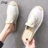 Flower Embroider Shoes Woman Hemp Canvas Flats Shoes Ladies Espadrilles Loafers Round Toe Cotton Moccasins Shoe