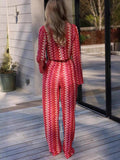 Women's Long-Sleeved Trousers Two-Piece Round Collar Crochet Girl Knitted Women