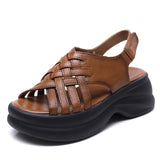 Cowhicked Woven Woven Pine Cake Thick-Soled Sandals Women's Summer New Catch Height Roman