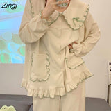 Style Sweet Pajama Sets Women Autumn Patchwork Design Lovely Students Girlish Homewear Tender Comfort Simple New