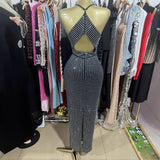 Elegant Fashion Show-Back V Sling Hanging Neck Sleeveless Hot-Slam Drill Long-Smmed Ass Dress Evening Dress Women's