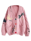 Oversized Embroidery Knit Cardigan-Outfit