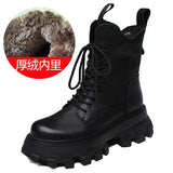 Layer Of Cow Skin Leather Pine Cake Foam Thick Base Lightweight Martin Boots Women Autumn And Winter Engren Wind Height Locomotive Boots Single