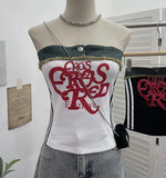 Shooting Cowboy Splicing Braid Vest Babes Letter Graffiti Printing Short Sleeveless Outside Wear