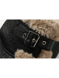 Faux Fur Coat Women Leather Jacket Autumn Winter Warm Plush Thick Outerwear Ladies Wool Fur Collar Zipper Basic