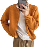 Zingj Waxy Gray Round Neck Sweater Knit Cardigan Coat Women's New Autumn And Winter With A Short Zipper Small Jacket-Outfit