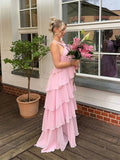 Pink Pleated Halter Maxi Dress-Outfit