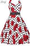 Retro White Polka Dot Dress Audrey Hepburn Vintage Halter Party Dress 50s 60s Pin Up Rockabilly Y2K Dress