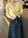 Yellow Knitted Cardigan Women 2025 Spring New Self-Cultivity Temperament Gentle Thin Simple Sweater
