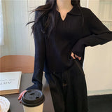 Zingj POLO Collar Apricot Sweater Female Autumn 2023 New Korean Version With Long-Sleeved Sweater Student Jacket