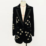 Autumn And Winter New Star Fashion Repair Bee Heavy Industry Drill Nail Velvet Suit