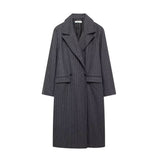 Women's Temperament Suit Collar Striped Haired Long