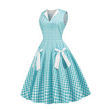 Casual Elegant Women Summer Dress Plaid Print Sleeveless Bow Midi Office Party Vintage Sundress Plus Size Robe Chic