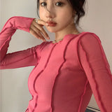 Zingj Sides Wear Bright Line Design Sense Long-Sleeved T-Shirt Bottom Shirt Female Slim And Versatile 2024 Spring New Women's