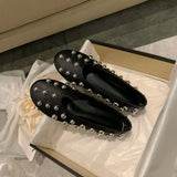 New Women's Shoes Black Rivet Decoration Flat Shoes Shallow Comfortable Sleeve Lazy Single