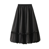 Waist Wood Ear Folding Flower Buds Mid-Long Dress Girl 2025 New Crobs Thin Dress