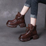 Layer Of Kraft Handmade Pine Cake Bottom Boots Women Autumn And Winter Retro New Bare Boots Thick Bottom Square Head Martin Boots