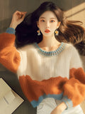 Stitched-In Printed Knitted Sweater 2025 Autumn And Winter New Korean Niche Design Soft-Clip Collar