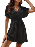 Mini Dress Women White Beach Dress Female Sexy V Neck Pleaseted Dress Ladies Solid Loose Sunscreen Summer Short