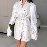 Women's Clothing 2025 Spring And Autumn New Fashion Printing Loose Suit Tie With Waist Suit