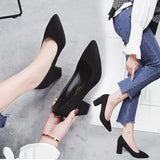 New Korean Version Of The Ints Pointed OL Fashion Single Shoes Coarse Heel Small Fragrant High Heels Women's
