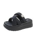 Summer New Platform Soft Leather Slippers Women Wear Cross-Platform Beach Shoes Casual Fairy Wind