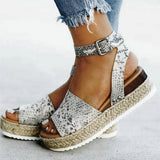 Rope Slope And A Word With A Dew Leopard Sandals Female Thick Sole Buckle Light Beach Cool
