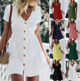 Street Hipster Solid Color V-neck Slim-fit Button High Waist