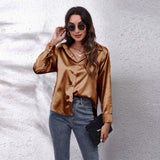 Shirt Women's Denswear Simulation Silk Long-Sleeved Shirt New Women's