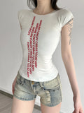 Cloth Forget Hottie Street Simple English Letter Short-Sleeved T-Shirt Hot Girl Tight Round Neck Casual