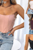 PU Leather Women Tube Tops Bustiers Corsets Strapless Off Shoulder Tank Vest Clubwear Bodycon Slim Push Up