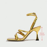 Women's High-Heeled Sandals Elegant Fine Strips With Gorgeous Metal Style Charm Unique Gold Handmade Women's