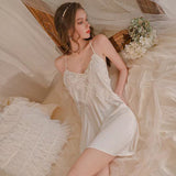 New Sexy Pajamas Women Spring And Summer New Ice Silk High-End Water-Soluble Flower Mesh Slings Aja Monsing Home