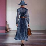 Elegant Professional Spring And Autumn Long-Sleeved Leopard Dress