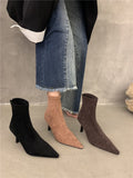 Temperament In Autumn And Winter 2025 Fine And Naked Boots Sleeve Elastic Thin Boots Kitten And Pointed Velvet Short Boots