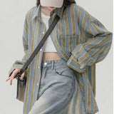 Zingj And Long Sunscreen Striped Shirt Female Summer Hong Kong Flavor Retro Chic Niche Unique Chic Top Thin