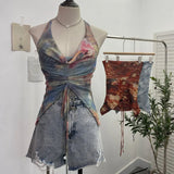 Shooting Holiday Wind Hanging Neck Collar Collar Tidling Strap Sling Vest Tie Mesh Yarn Short Sleeveless Top