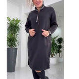 Autumn And Winter New Loose French Half-Zip Knitted Dress Large-Size Solid Color