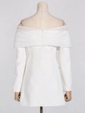 Spring And Autumn New Fashion Sexy One-Word Shoulder Mesh Splicing Design Sense Long Sleeve Small Suit