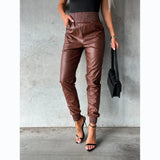 Zingj Trend Locomotive Wind 22 Years Autumn And Winter Style Collect Waist Casual Fashion Leather Pants Women
