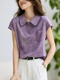 Year's Popular Purple Sleeve Short-Sleeved T-Shirt 2025 Summer New Shoulder-To-Shoulder POLO Shirt Look