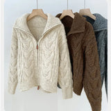 Version Of Double Zippered Strand Sweater Coat Women's 2025 Winter Design Sense Of The Collar Plus Thick Long-Sleeved Knitted Open