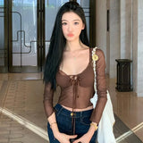 Zingj 2023 Hot Style Sexy, Sweet And Fresh Two-Piece Wrapped Chest With Mesh Lace Slim Top