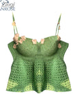 Women's Y2k Green Knitted Crop Top Sleeveless Fashion Streetwear Casual Vintage Camisole Tank Tops with Open