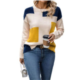 Shirt Splicing Colliding Color Sweater Loose Leisure Collar Collar Top