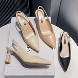 Back Empty Single Shoes Women 2025 Summer New French Pointed One-Word Buckle With Sandals Women Fashion High