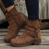 Side Zipper Short-Trace Knight Boots Women Autumn Round Head Thick With Belt Buckle Velvet Short