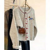 Soft Glutinous Thicken Round Collar Sweater Coat Women Autumn New Design Outside Wearing Lazy Knitted Shirt